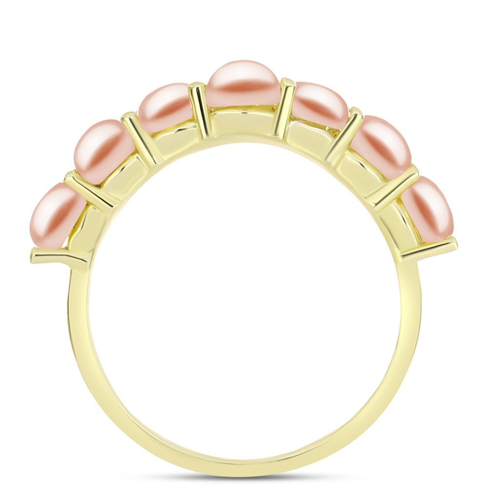 Anillo de Plata Bañada en Oro con Perla de agua dulce melocotón