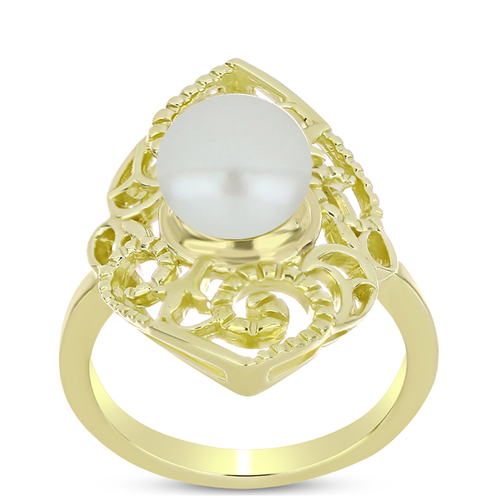 Anillo de Plata Bañada en Oro con Perla de Agua Dulce