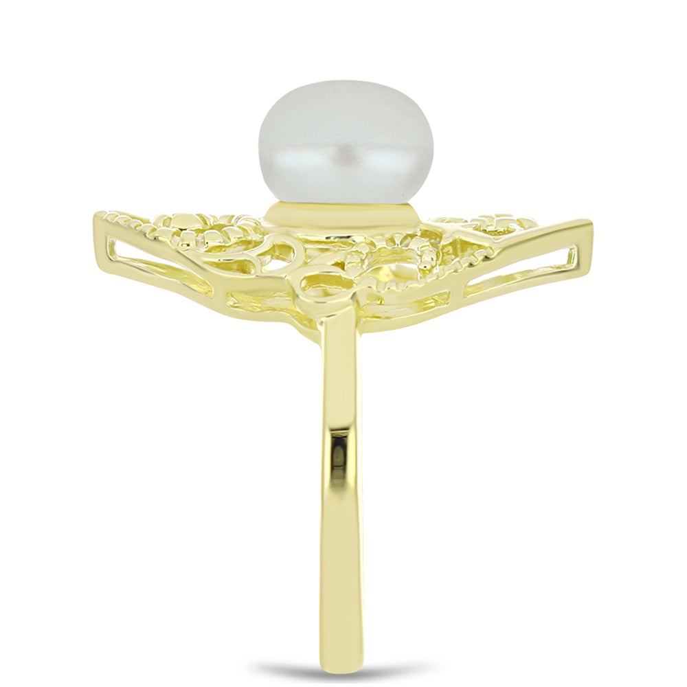Anillo de Plata Bañada en Oro con Perla de Agua Dulce 4 