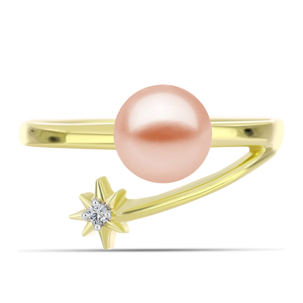 Anillo de Plata Bañada en Oro con Perla de agua dulce melocotón y Topacio Blanco 1 
