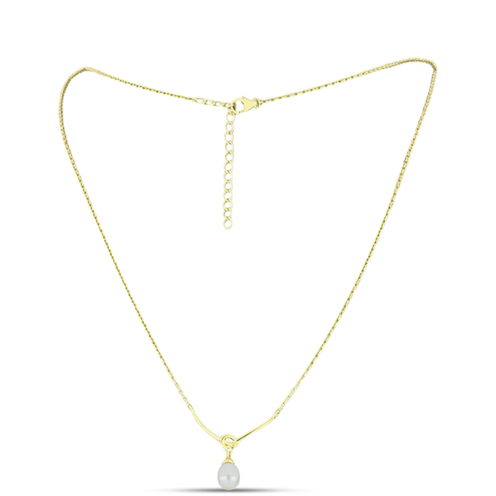Collar de Plata Bañada en Oro con Perla de agua dulce melocotón 1 