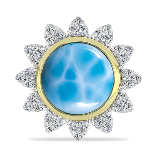 Anillo de Plata Bañada en Oro con Larimar y Topacio Blanco