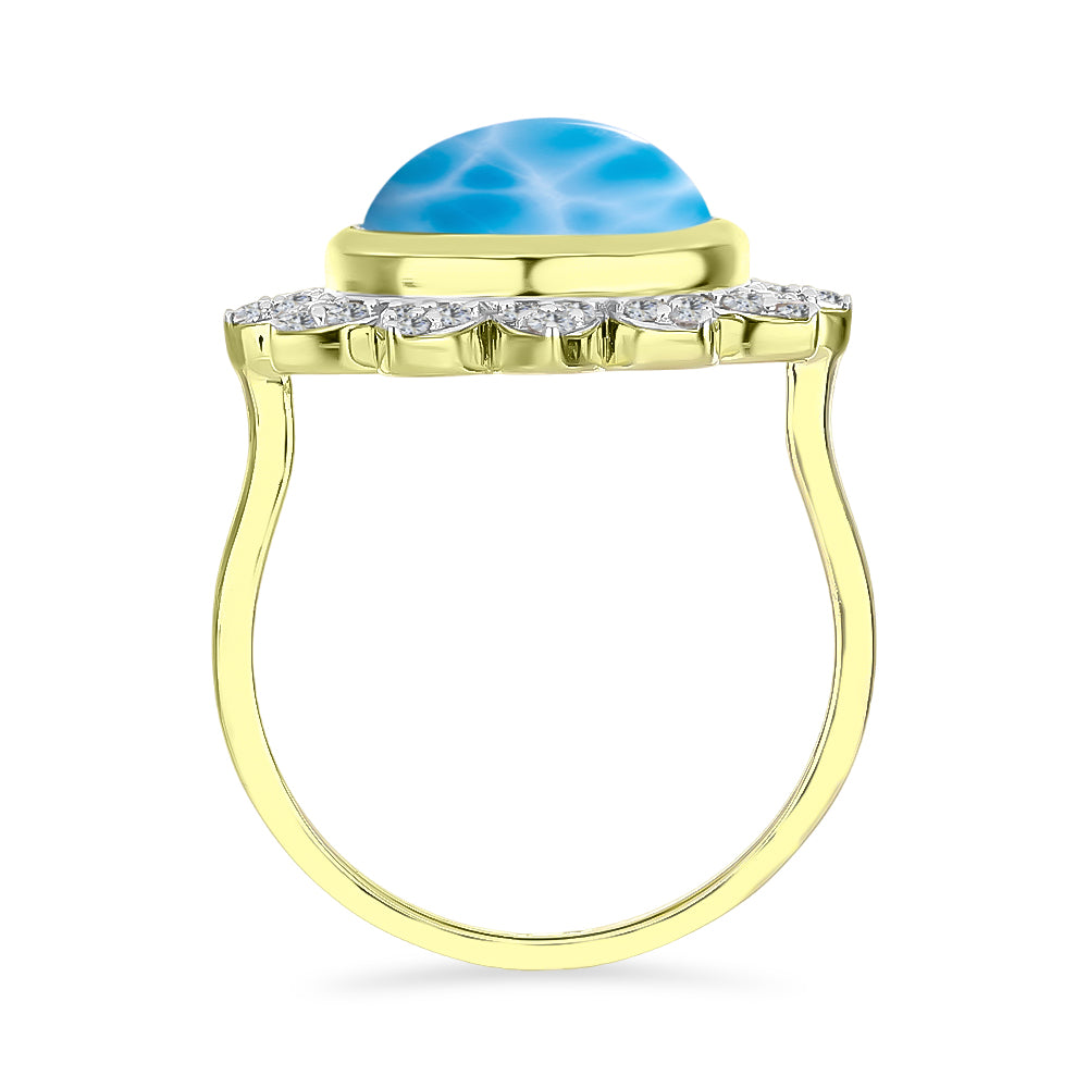 Anillo de Plata Bañada en Oro con Larimar y Topacio Blanco 2 