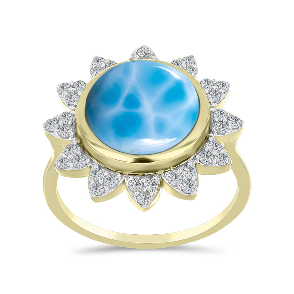Anillo de Plata Bañada en Oro con Larimar y Topacio Blanco