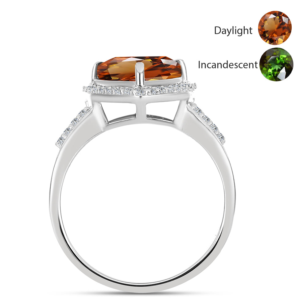 Anillo de Plata con Zultanita de Anatolia certificado y cultivado en laboratorio y Topacio Blanco 2 