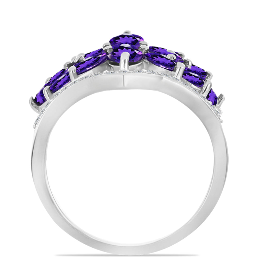 Anillo de Plata con Amatista de Marruecos y Topacio Blanco