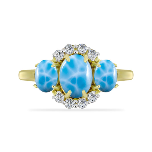 Anillo de Plata Bañada en Oro con Larimar y Topacio Blanco