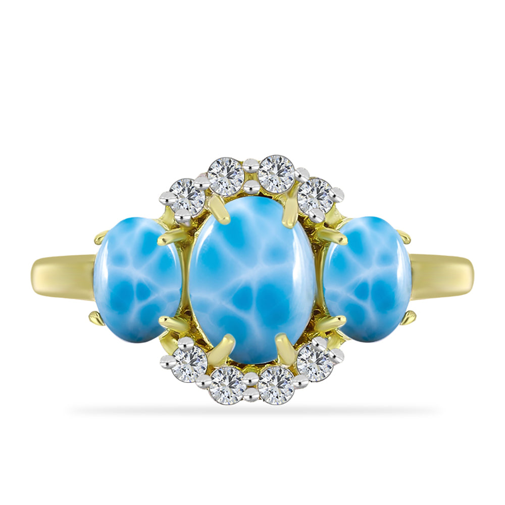 Anillo de Plata Bañada en Oro con Larimar y Topacio Blanco