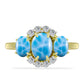 Anillo de Plata Bañada en Oro con Larimar y Topacio Blanco