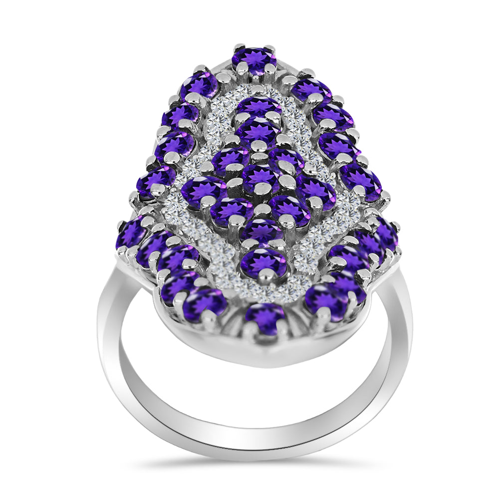 Anillo de Plata con Amatista de Marruecos y Topacio Blanco