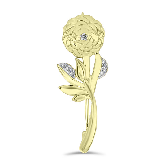 Broche de Plata Bañada en Oro con Diamante blanco
