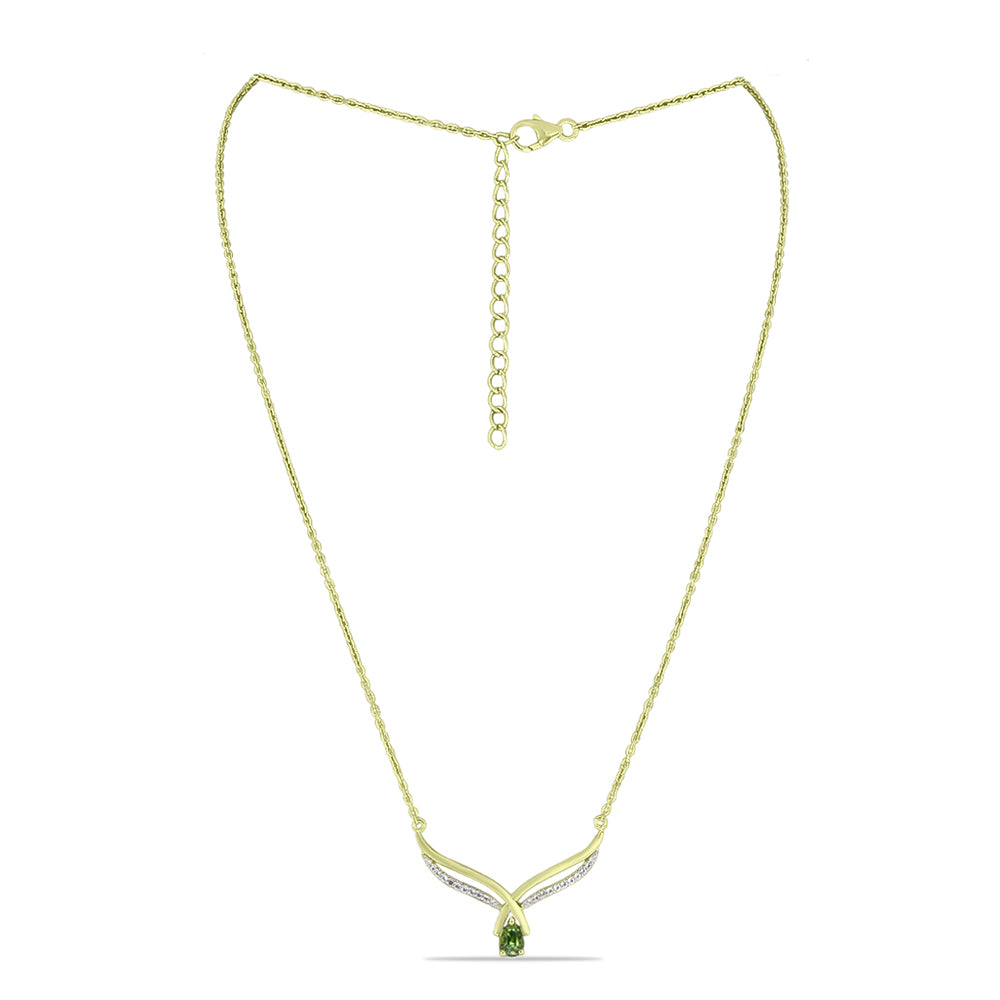 Collar de Plata Bañada en Oro con Zafiro Verde y Topacio Blanco