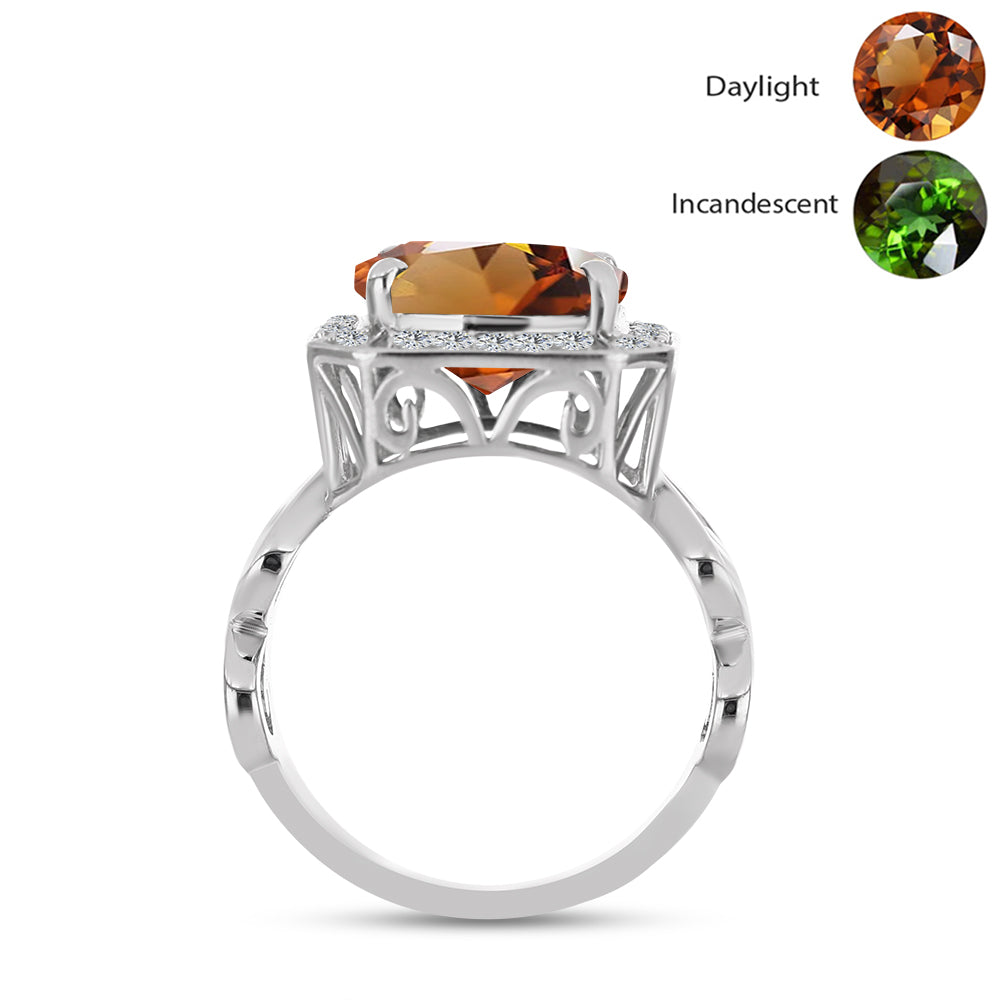 Anillo de Plata con Zultanita de Anatolia certificado y cultivado en laboratorio y Topacio Blanco