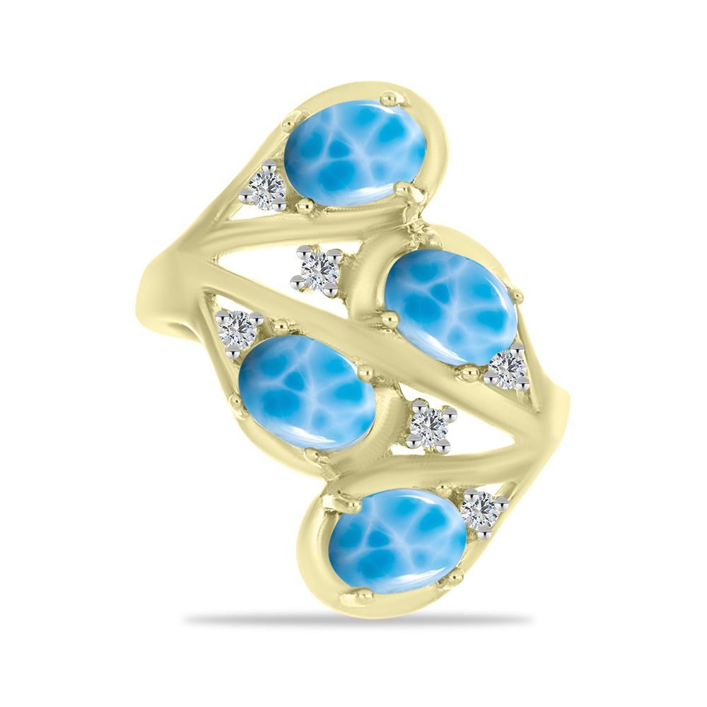 Anillo de Plata Bañada en Oro con Larimar y Topacio Blanco 1 