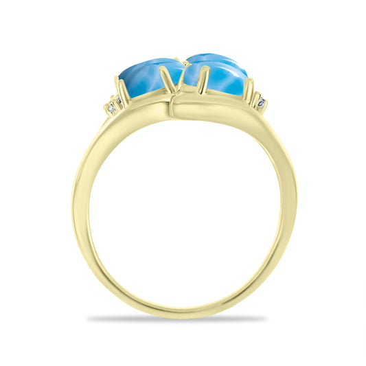 Anillo de Plata Bañada en Oro con Larimar y Topacio Blanco