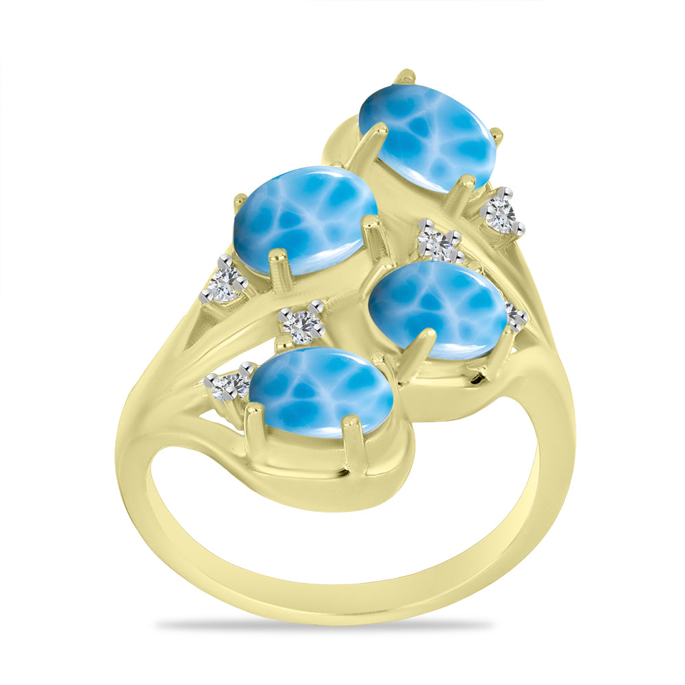 Anillo de Plata Bañada en Oro con Larimar y Topacio Blanco 3 