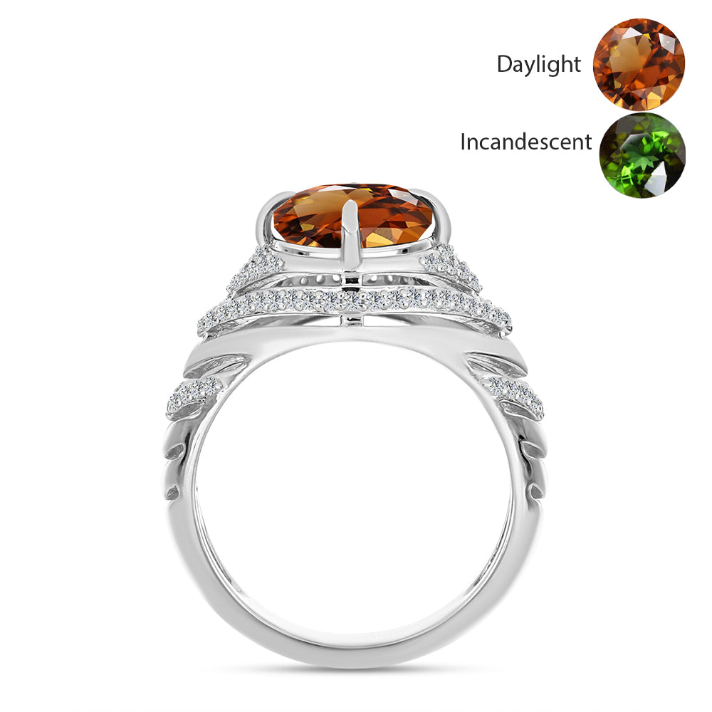 Anillo de Plata con Zultanita de Anatolia certificado y cultivado en laboratorio y Topacio Blanco 2 