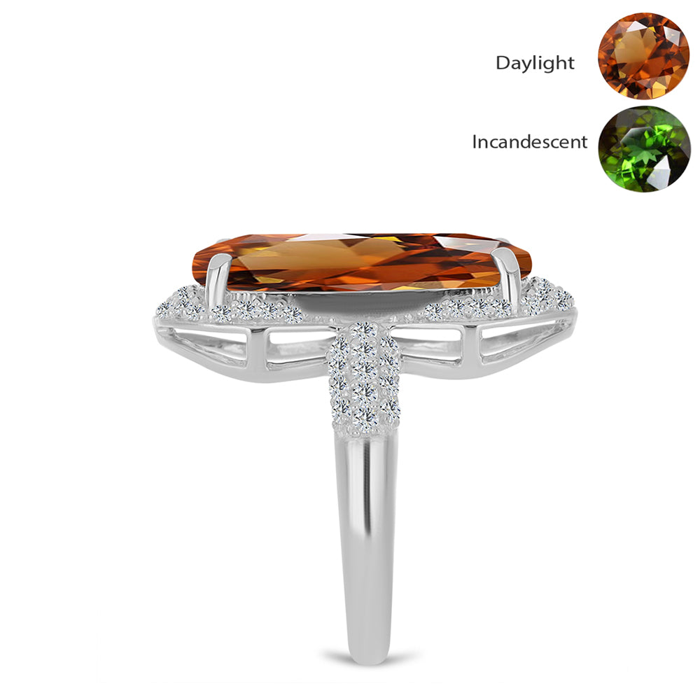 Anillo de Plata con Zultanita de Anatolia certificado y cultivado en laboratorio y Topacio Blanco