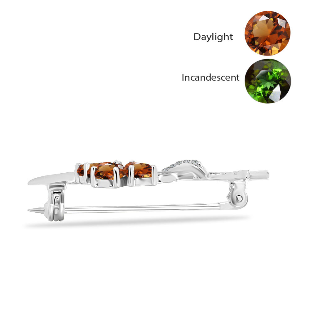 Broche de Plata con Zultanita de Anatolia certificado y cultivado en laboratorio y Topacio Blanco 2 