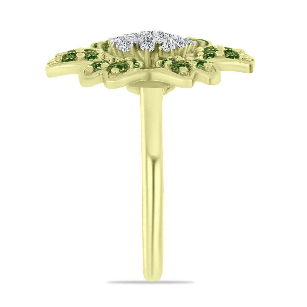 Anillo de Plata Bañada en Oro con Zafiro Verde y Topacio Blanco