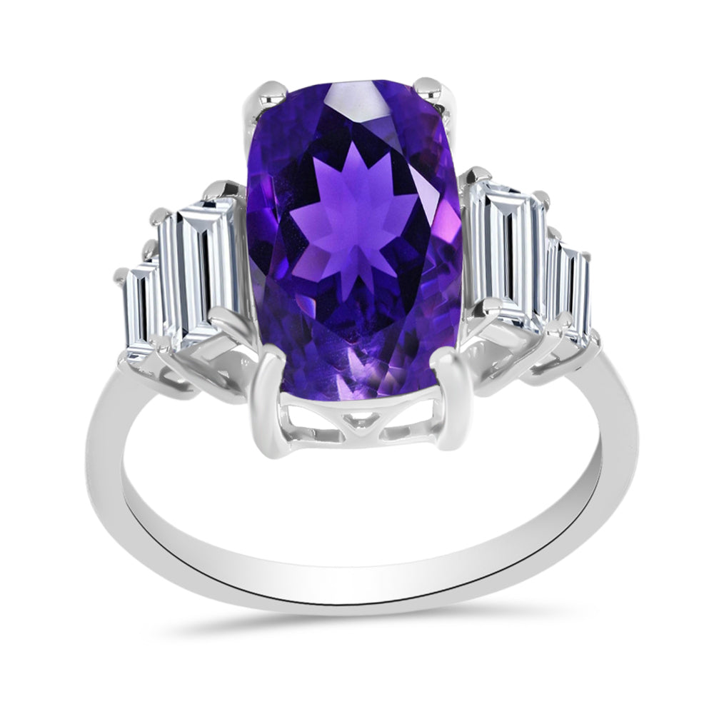 Anillo de Plata con Amatista de Marruecos y Topacio Blanco