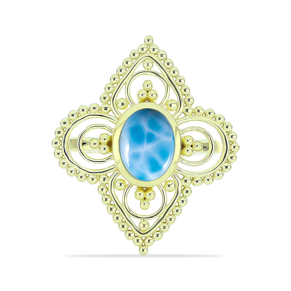 Anillo de Plata Bañada en Oro con Larimar 1 