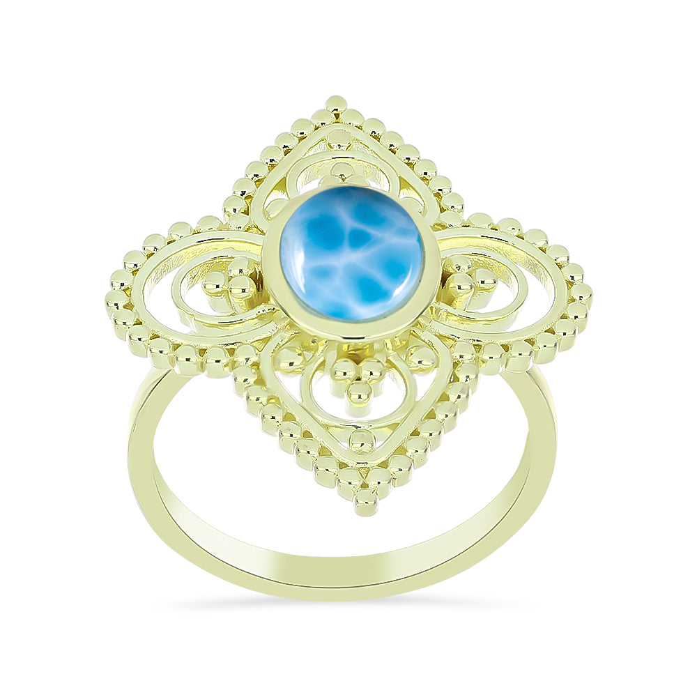 Anillo de Plata Bañada en Oro con Larimar