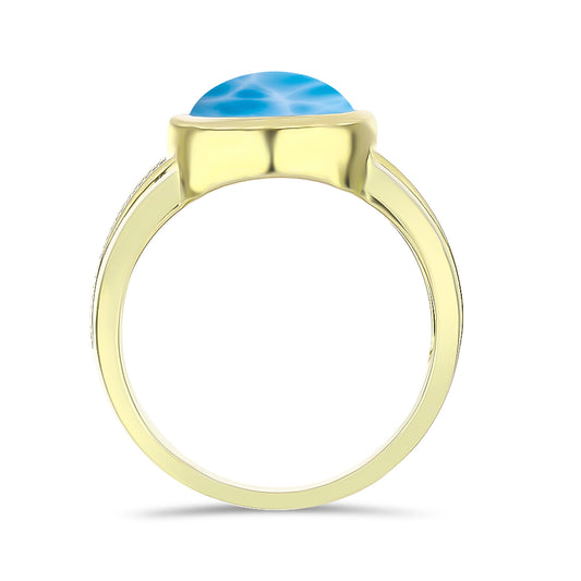 Anillo de Plata Bañada en Oro con Larimar