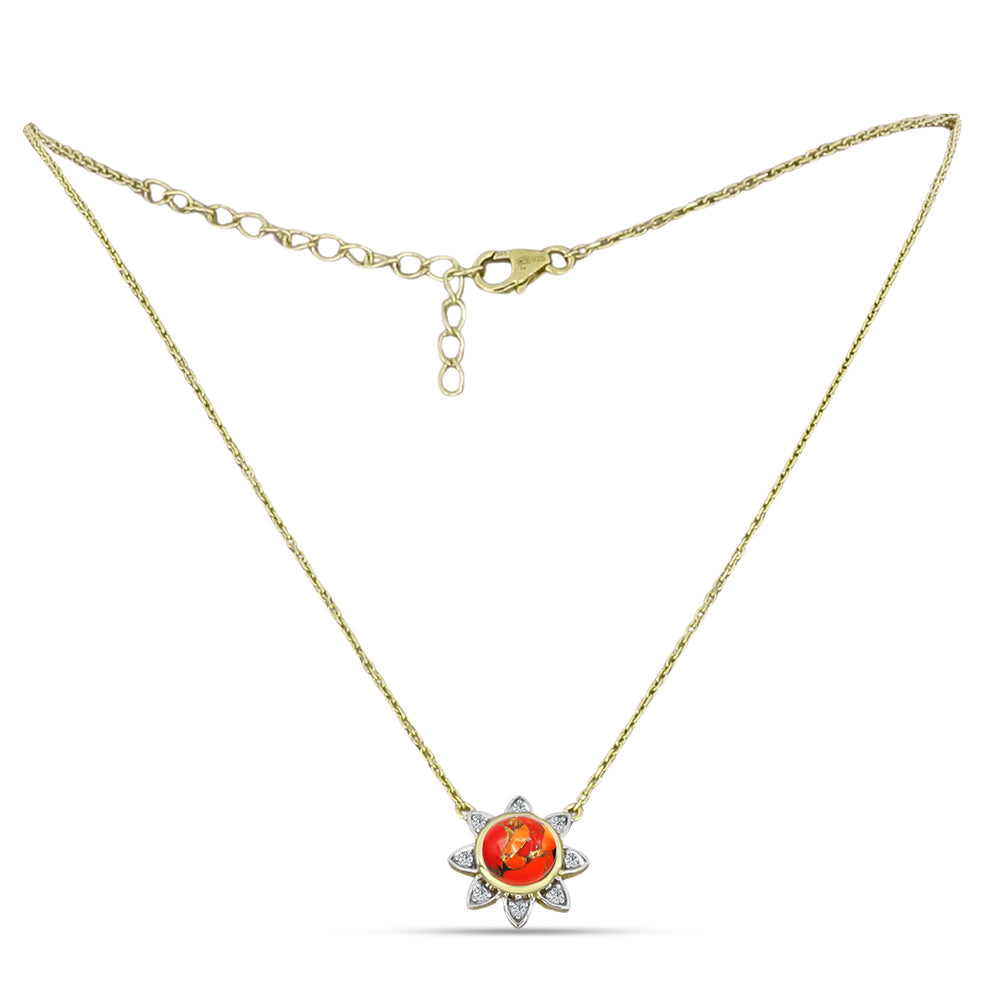 Collar de Plata Bañada en Oro con Turquesa de Mohave y Topacio Blanco 1 