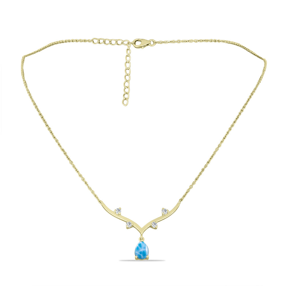 Collar de Plata Bañada en Oro con Larimar y Topacio Blanco