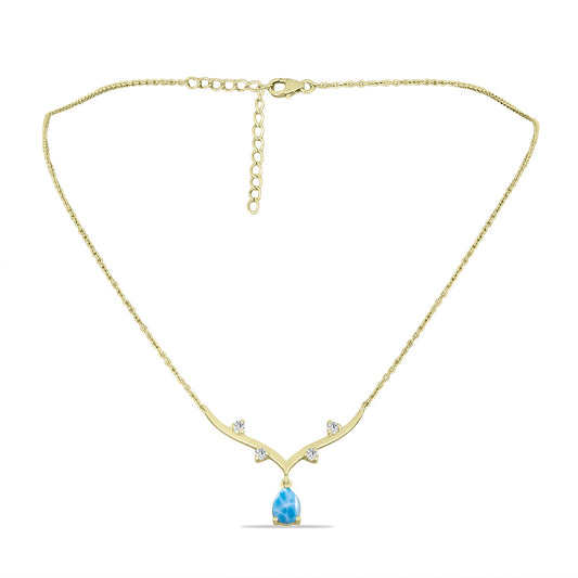 Collar de Plata Bañada en Oro con Larimar y Topacio Blanco
