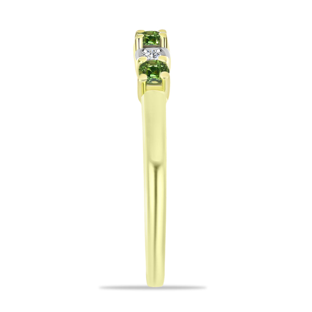 Anillo de Plata Bañada en Oro con Zafiro Verde y Topacio Blanco