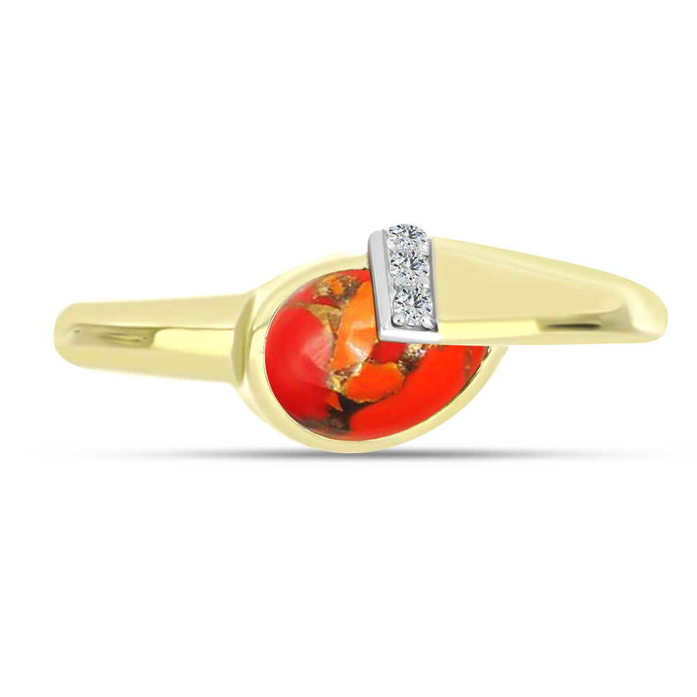 Anillo de Plata Bañada en Oro con Turquesa de Mohave y Topacio Blanco 1 