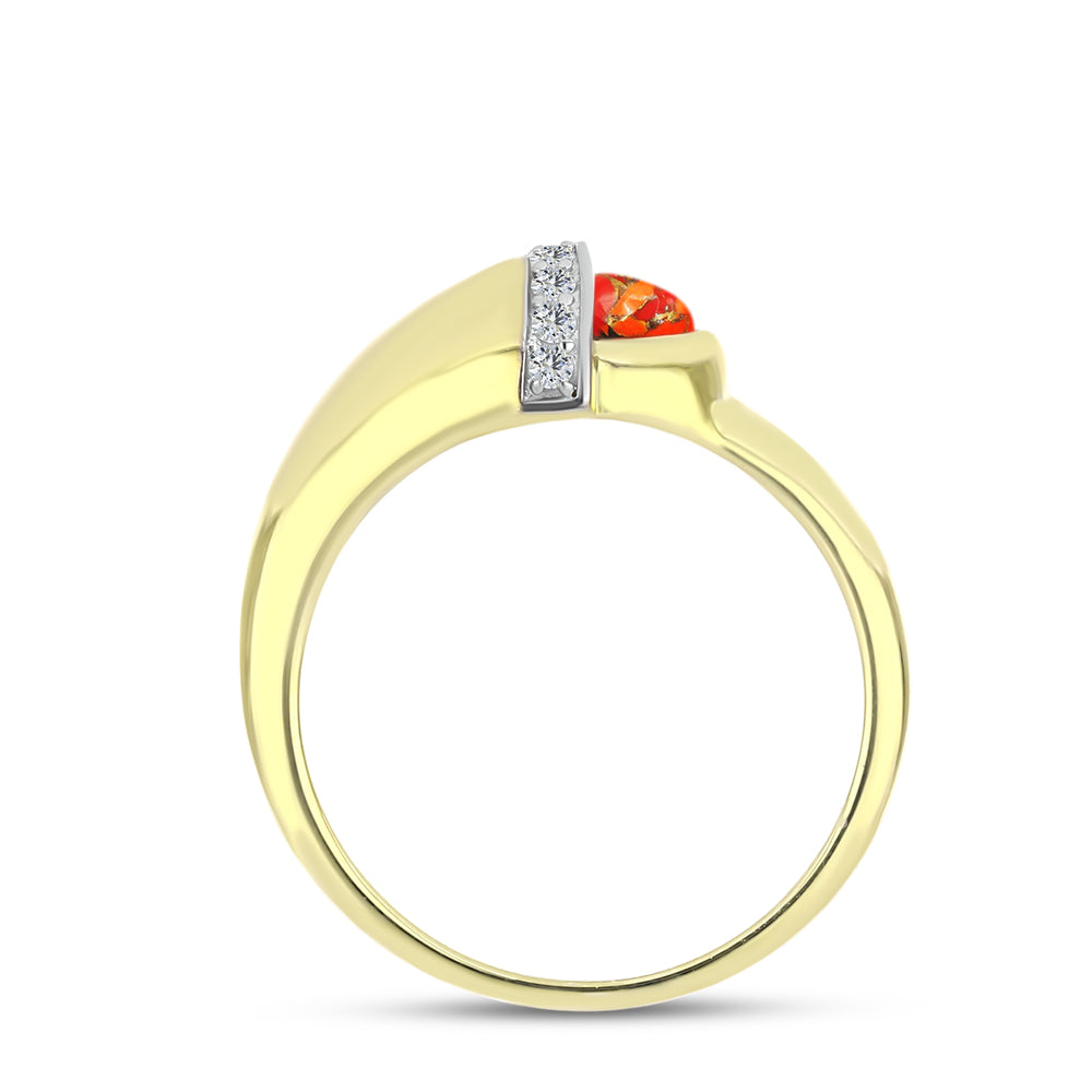 Anillo de Plata Bañada en Oro con Turquesa de Mohave y Topacio Blanco 2 