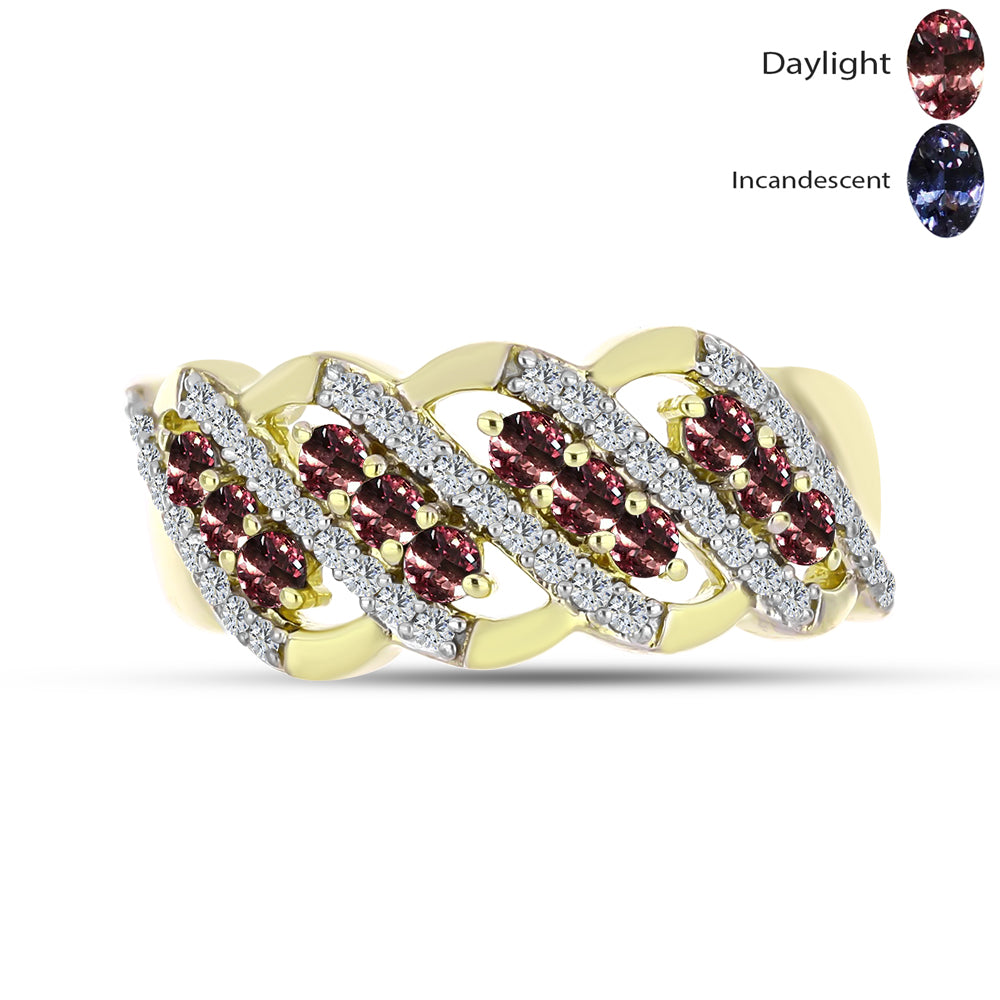 Anillo de Plata Bañada en Oro con Granate Bekily Multicolor y Topacio Blanco