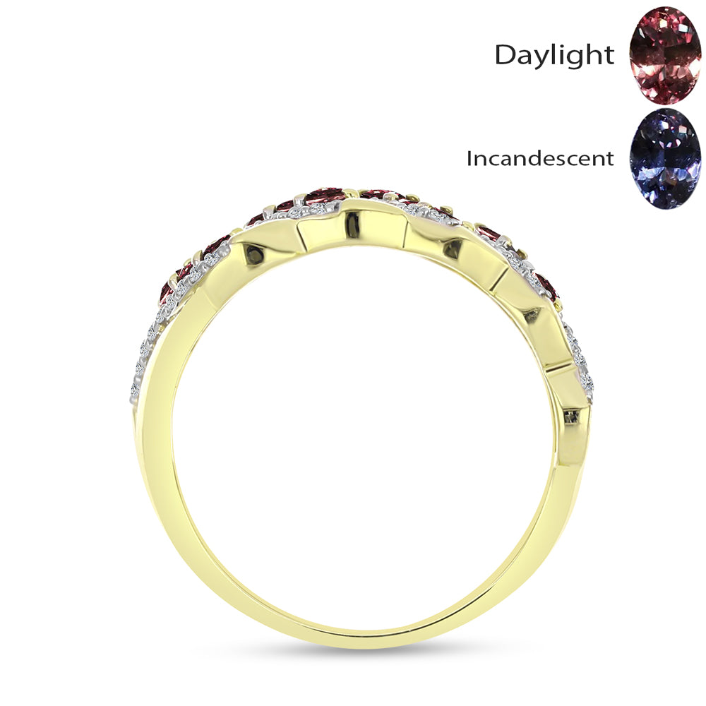 Anillo de Plata Bañada en Oro con Granate Bekily Multicolor y Topacio Blanco