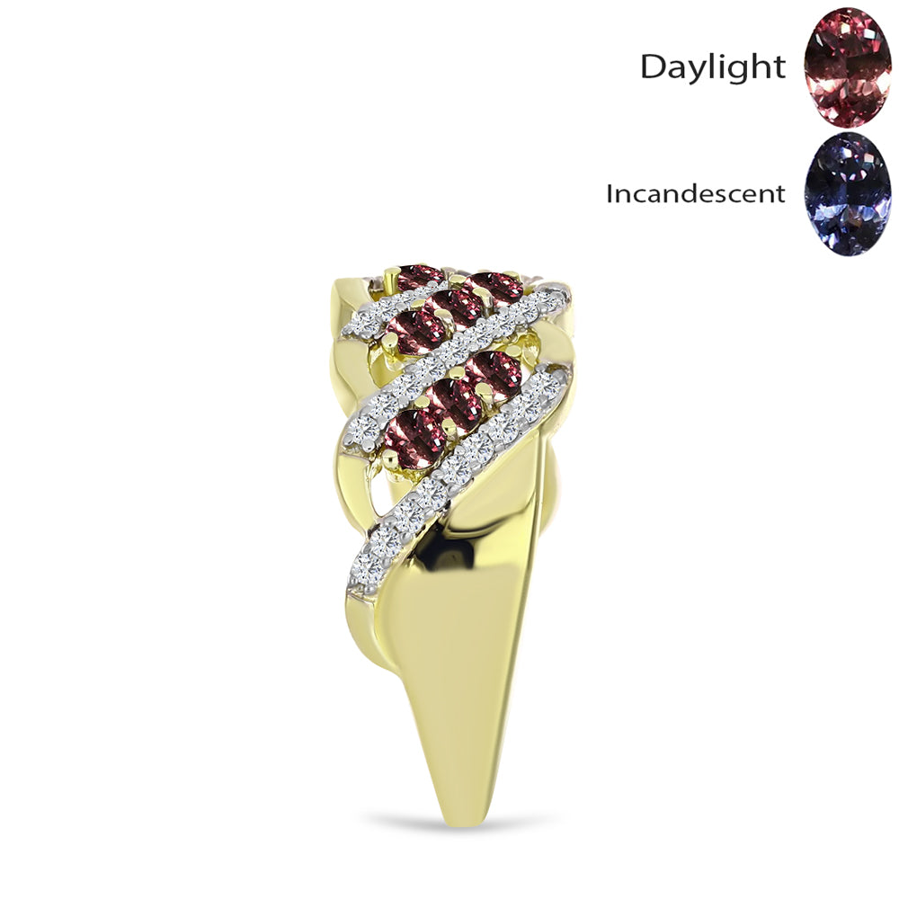 Anillo de Plata Bañada en Oro con Granate Bekily Multicolor y Topacio Blanco 4 