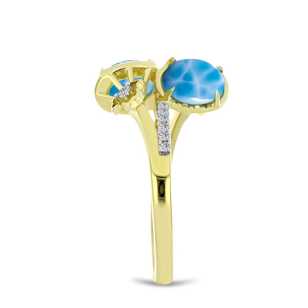 Anillo de Plata Bañada en Oro con Larimar y Topacio Blanco 4 