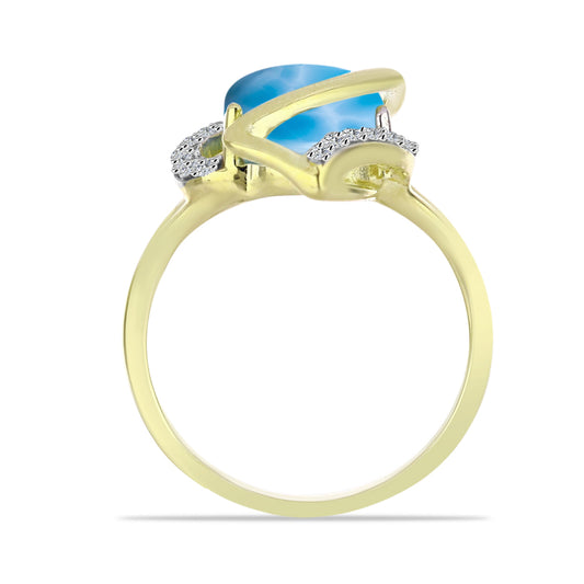 Anillo de Plata Bañada en Oro con Larimar y Topacio Blanco