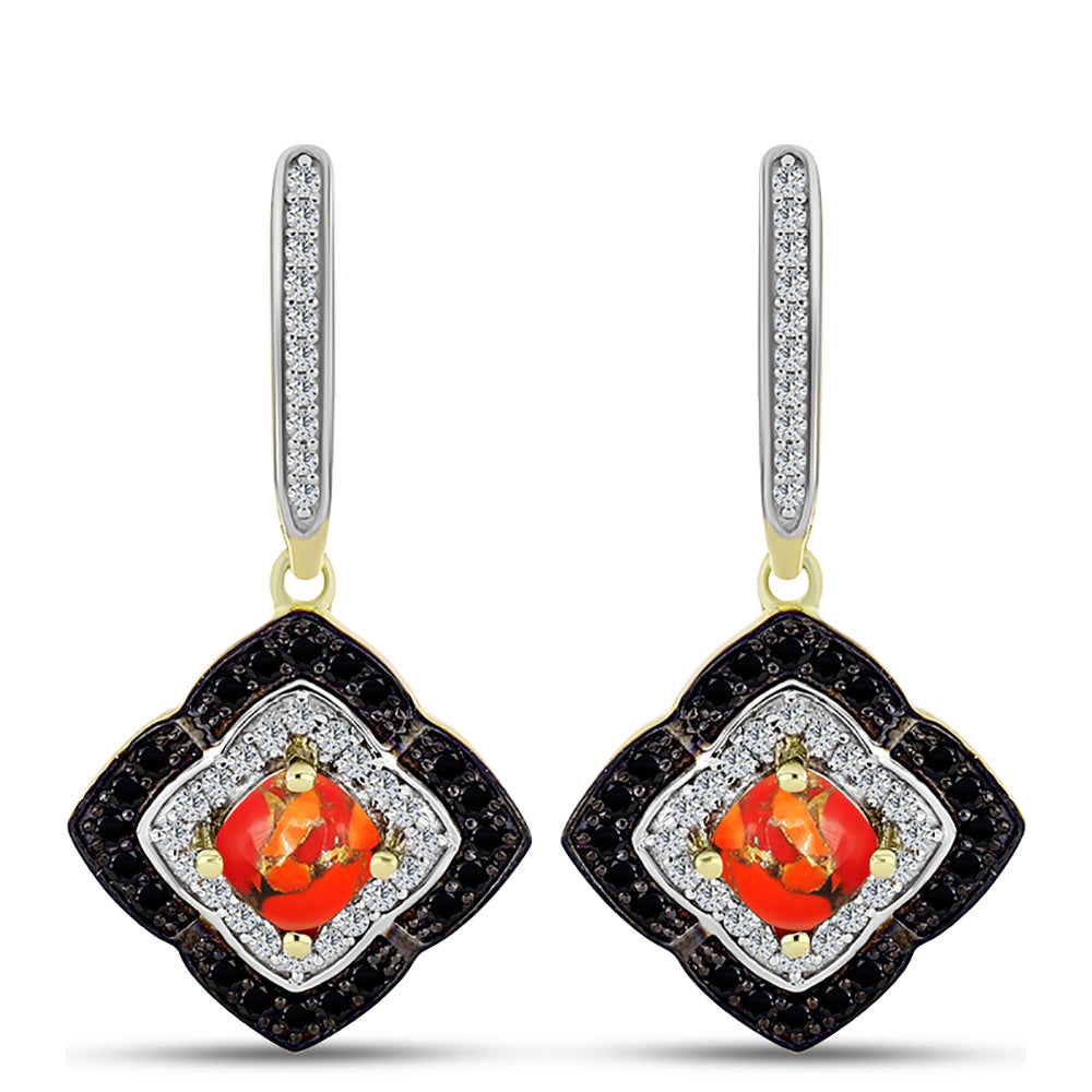 Pendientes de Plata Bañada en Oro con Turquesa de Mohave y Espinela Negra