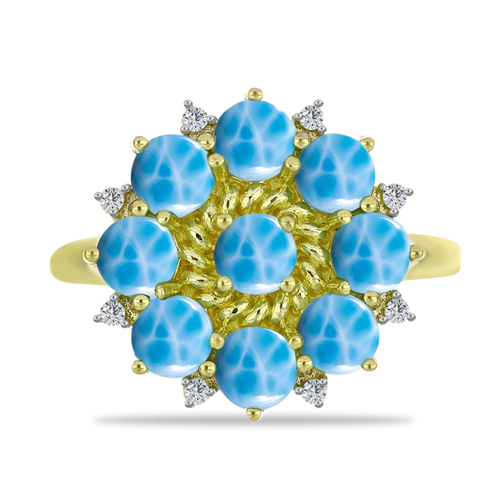 Anillo de Plata Bañada en Oro con Larimar y Topacio Blanco 1 