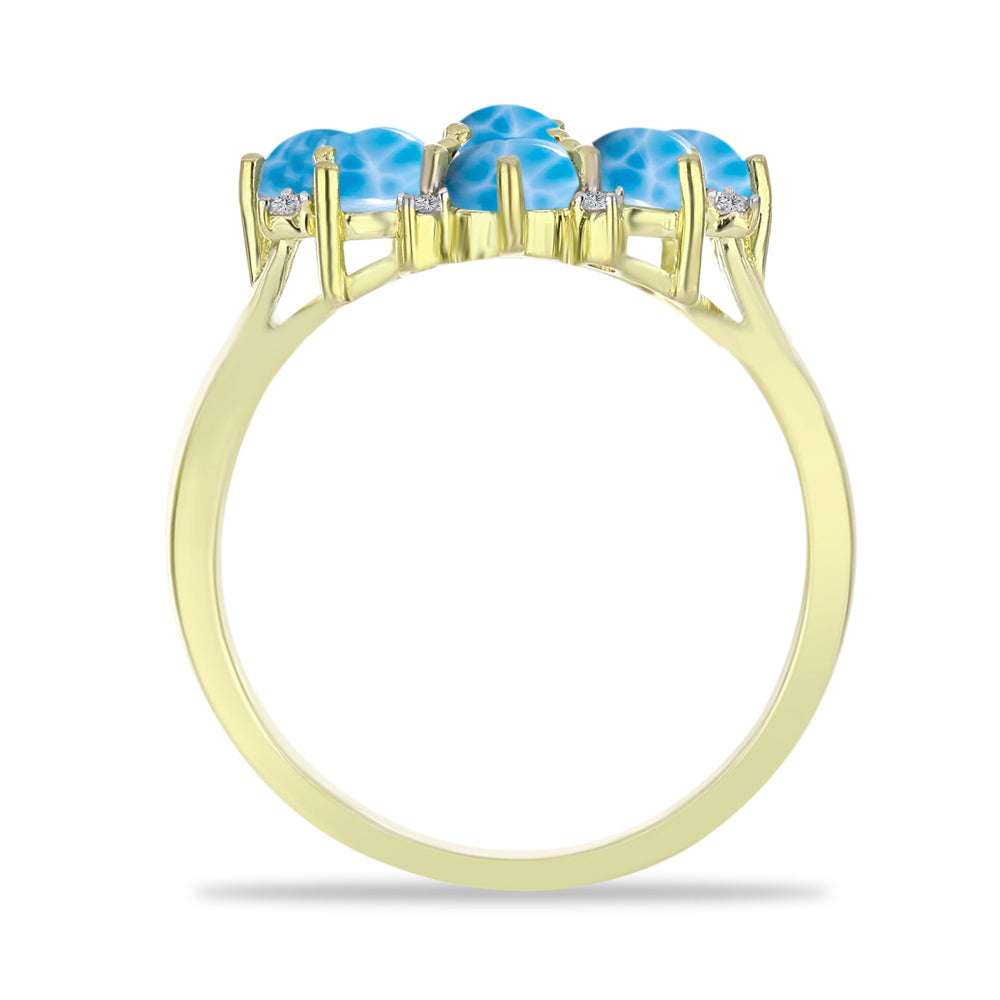 Anillo de Plata Bañada en Oro con Larimar y Topacio Blanco 2 