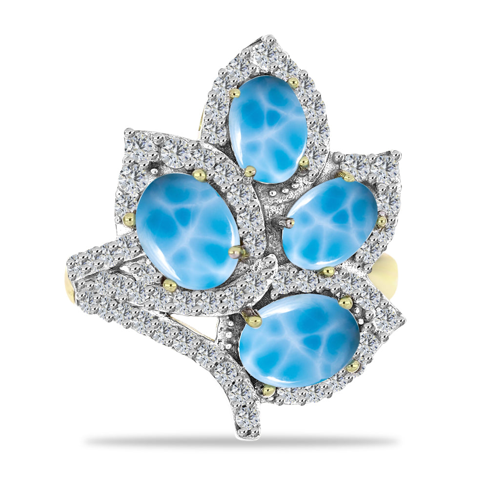 Anillo de Plata Bañada en Oro con Larimar y Topacio Blanco 1 