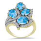Anillo de Plata Bañada en Oro con Larimar y Topacio Blanco
