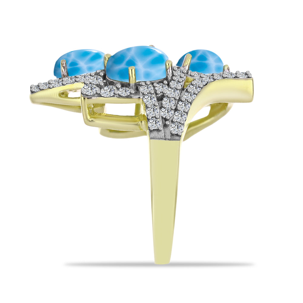 Anillo de Plata Bañada en Oro con Larimar y Topacio Blanco 4 