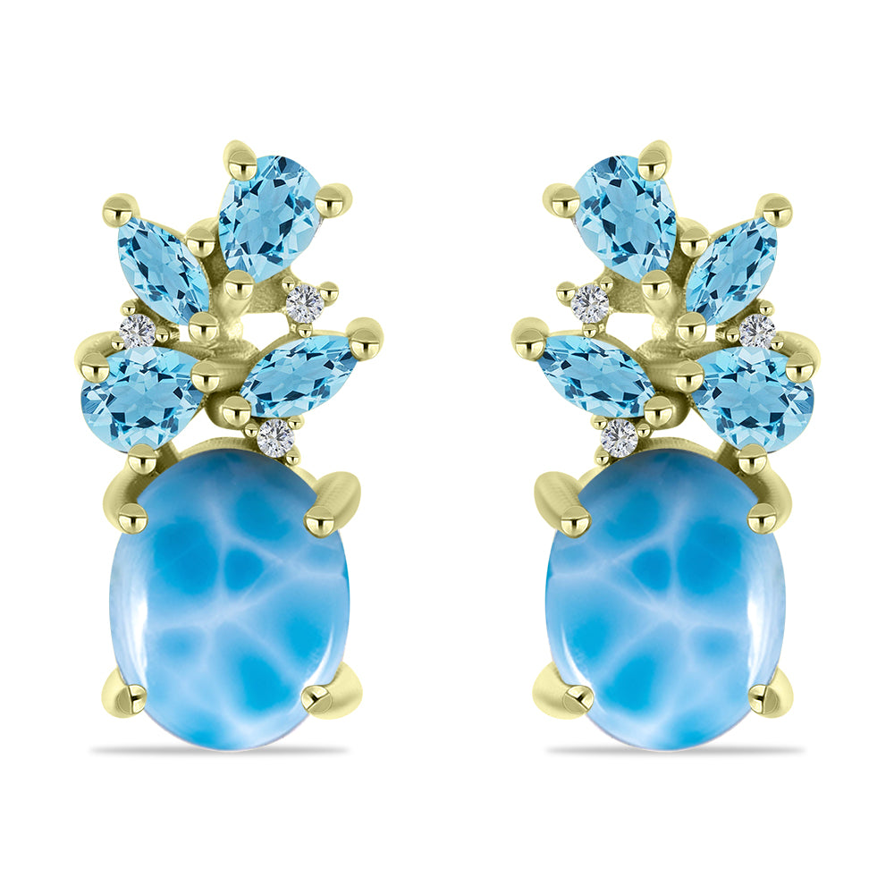 Pendientes de Plata Bañada en Oro con Larimar y Topacio Azul Suizo 1 