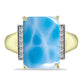 Anillo de Plata Bañada en Oro con Larimar y Topacio Blanco