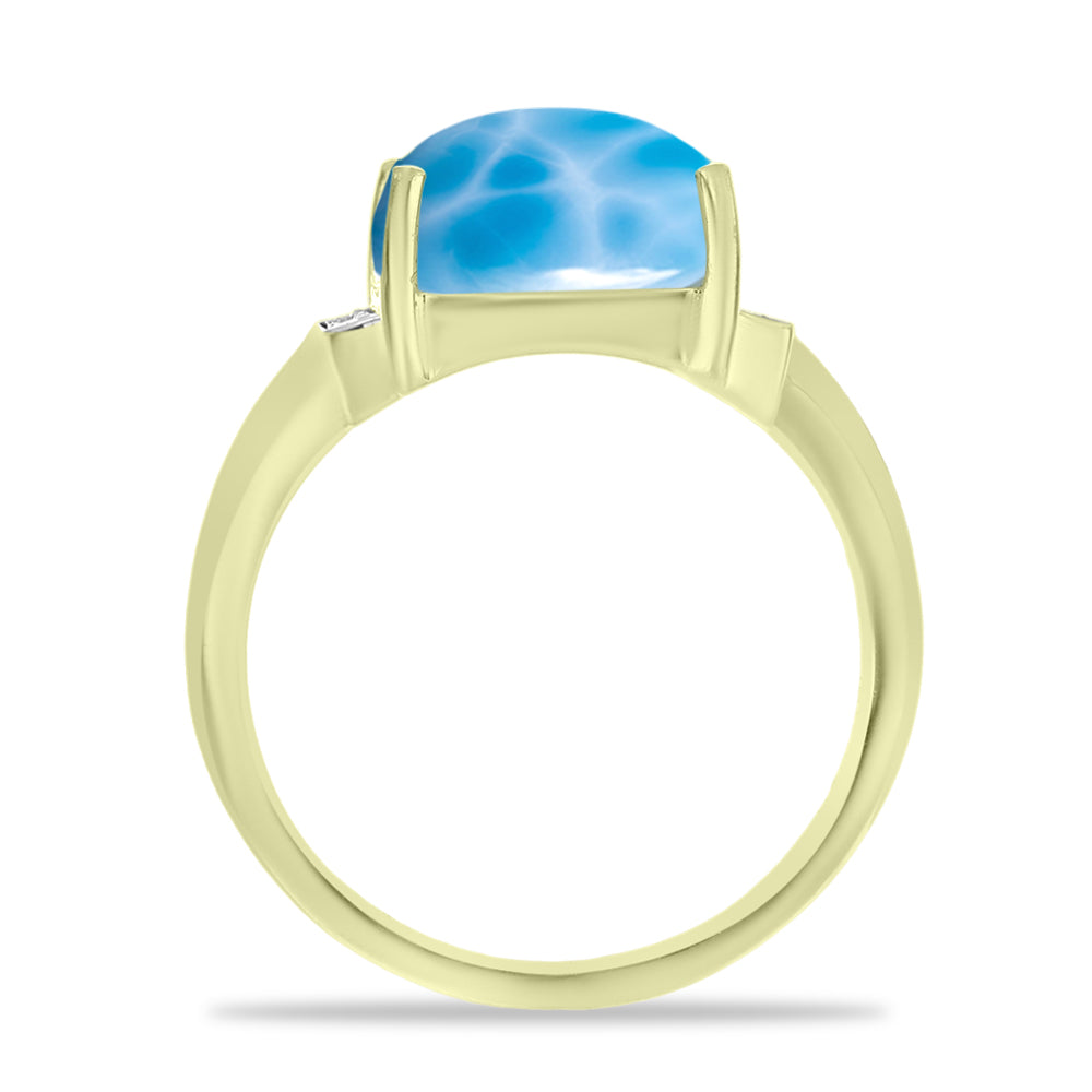 Anillo de Plata Bañada en Oro con Larimar y Topacio Blanco 2 