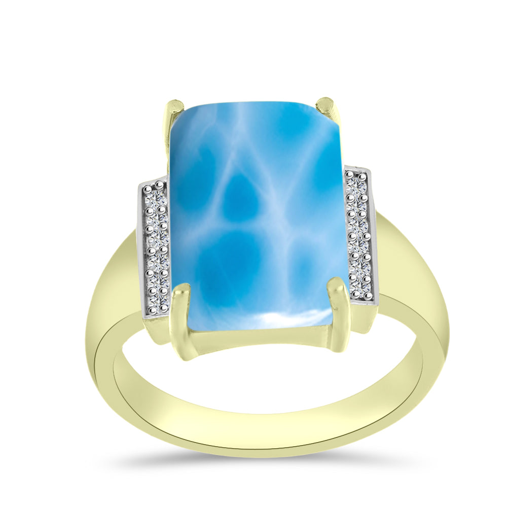 Anillo de Plata Bañada en Oro con Larimar y Topacio Blanco 3 