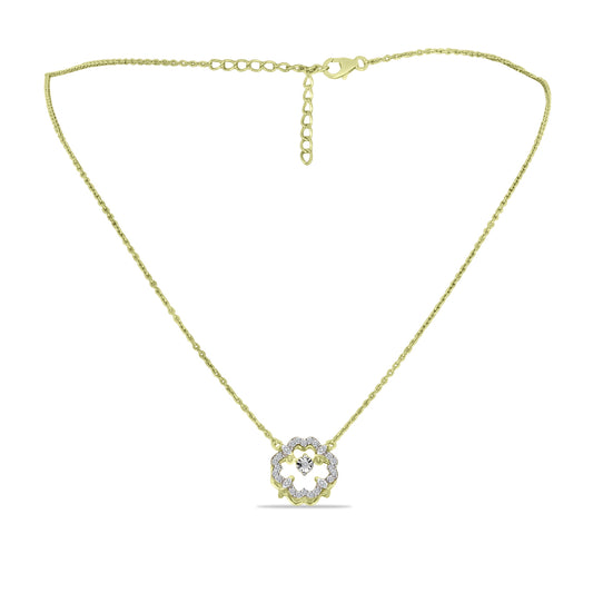 Collar de Plata Bañada en Oro con Diamante blanco y Zircón Blanco